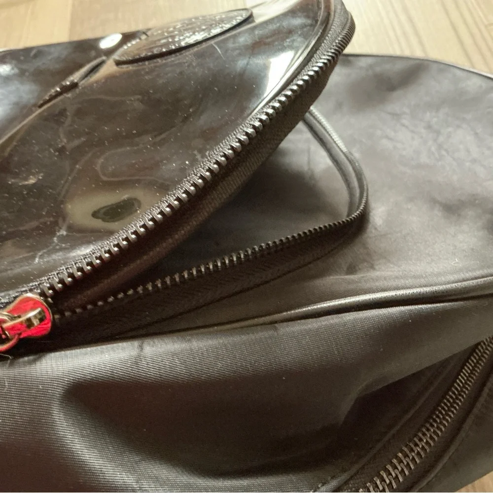 Versace Medusa head black faux patent leather nylon backpack